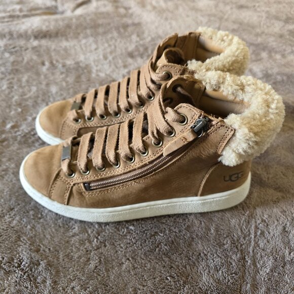 UGG Olive High Top Sneaker Boots Chestnut Shearling Lined Side Zip Women 6 - Picture 5 of 10
